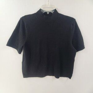 A New Day Knit Top Short Sleeve Mock Neck Pullover  Black Women's Size L Work